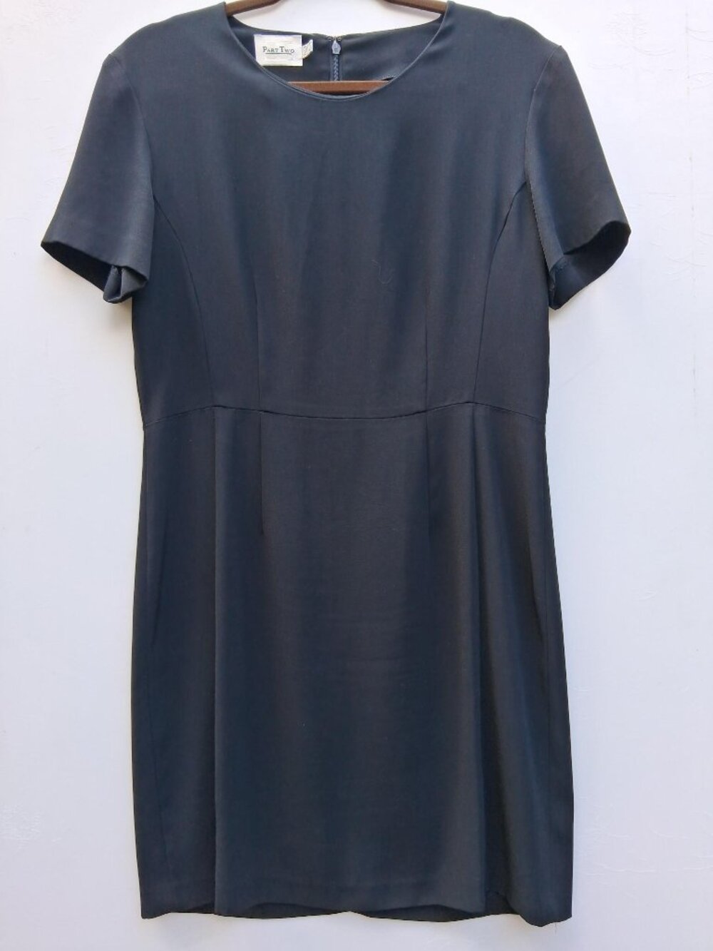 Vintage PART TWO minimalist black dress with short sleeves (size 8)